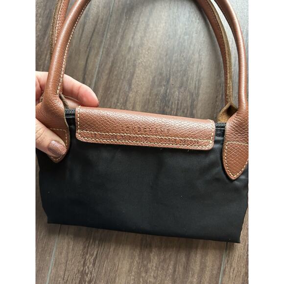 Longchamp Paris Black Brown Leather Le Pliage Shopping Modele Depose Bag Tote - Picture 4 of 15
